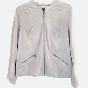 Alfani Women’s Modern Metal Gray Faux Suede Zip Up Jacket, Size Medium
